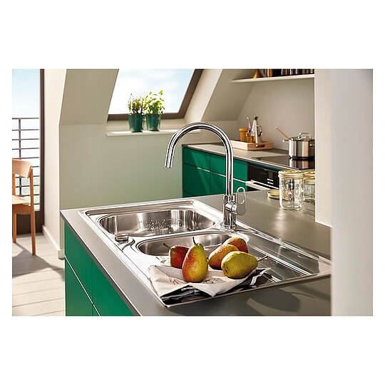 Bild 2 - Spültischmischer Grohe BauFlow mit herausziehbarem Auslauf Schwenkauslauf, Ausladung 215 mm, chrom - 30549000