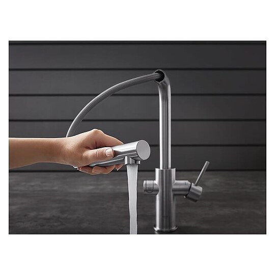 Bild 2 - Spültischmischer Grohe Blue Home Starter Kit, herausziehbarer L-Auslauf supersteel mit Filter S-Size, CO2 Flasche und Kühler - 31539DC0