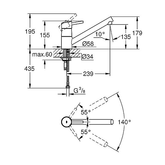 Bild 2 - Spültischmischer Grohe Concetto Schwenkauslauf, Ausladung 236 mm, chrom - 32659001