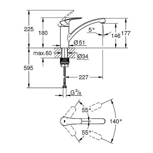 Bild 4 - Spültischmischer Grohe Eurosmart Schwenkauslauf, Ausladung 227 mm, chrom - 33281003