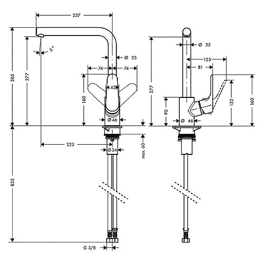 Bild 2 - Spültischmischer Hansgrohe Focus M41 seitliche Betätigung 1jet, mattschwarz - 31817670