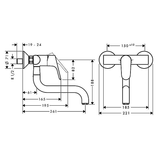 Bild 2 - Wand-Spültischmischer Hansgrohe Focus M41 mit Schwenkauslauf, Ausladung 261 mm, chrom - 31825000