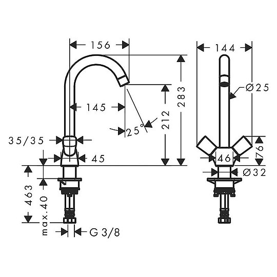 Bild 2 - Zweigriff-Spültischmischer Hansgrohe 220 Logis M31 Schwenkauslauf, Ausladung 156 mm, chrom - 71280000