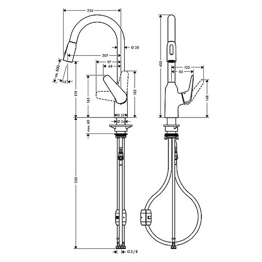 Bild 4 - Spültischmischer Hansgrohe 220 Focus M42 herausziehbare Geschirrbrause, Ausladung 207 mm, chrom - 71800000