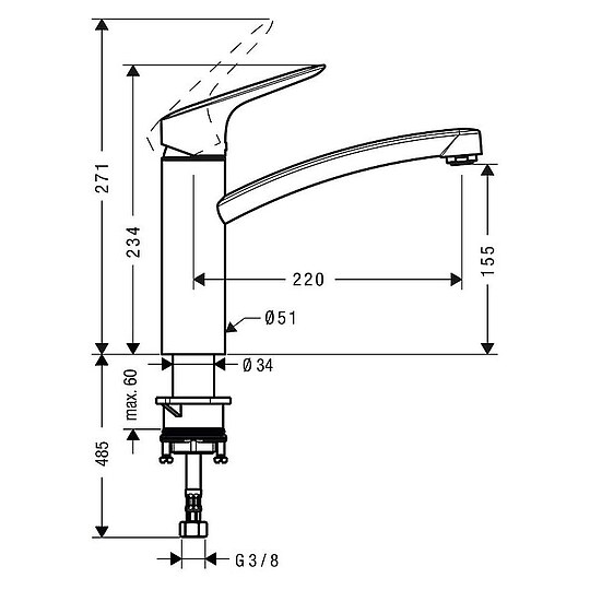 Bild 2 - Spültischmischer Hansgrohe 160 Logis Schwenkauslauf, Ausladung 220 mm, chrom - 71832000