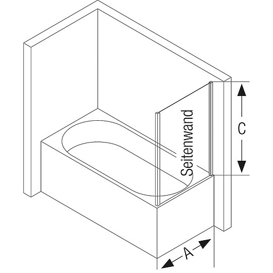 Bild 2 - Seitenwand H�ppe Alpha 2 f�r Badewanne, silber matt, 4 mm, 200-1200 mm x 500-2000 mm - A20582087321