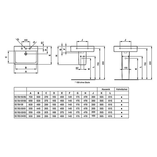 Bild 3 - Waschtisch Ideal Standard Connect Cube 600 x 175 x 460 mm, Keramik, wei - E714101