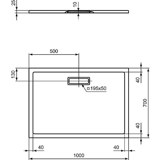 Bild 6 - Duschwanne Ideal Standard Ultra Flat Quadrat 1000 x 25 x 700 mm, Acryl, schwarz - T4475V3