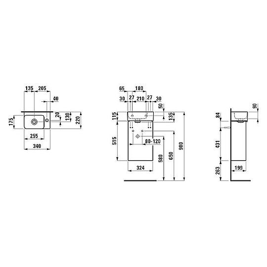Bild 3 - Waschtisch+Unterschrank Laufen Val 340 x 640 x 220 mm, 1 Hahnloch, mit berlauf, wei matt - H8622802601061