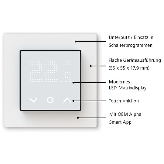 Bild 4 - Raumregler Alpha direct 55 Matrix WiFi - 230 V - Sensortasten - inkl. Bodensensor - Gehäuse signalweiß - RDWM 21051-N7