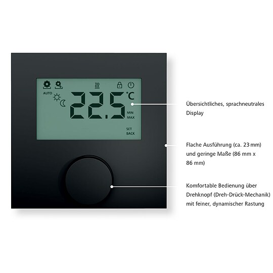 Bild 2 - Raumregler Alpha direct Standard Display - 230 V - Triac-Ausgang - Gehäuse schwarz matt - RD 20203-11N3