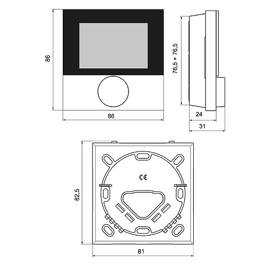 Bild 3 - Raumregler Alpha direct Standard Display - 230 V - Triac-Ausgang - Gehäuse schwarz matt - RD 20203-11N3