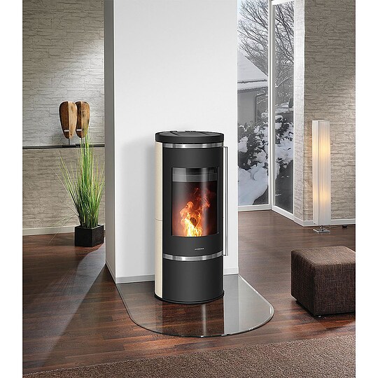 Bild 2 - Pelletofen Oranier Carus Aqua 2.0, wasserführend, Kalkstein Cream / Stahl schwarz, 10 kW - 7992 87