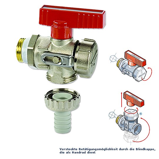 Bild 2 - SIMPLEX KFE-Kugelhahn 1/2'' Eckform f�r Heizung - selbstdichtend - PN16 - vernickelt - Schwermodell