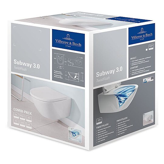 Bild 2 - Combi-Pack Villeroy & Boch Subway 3.0 Wand-Tiefspül-WC, TwistFlush, spülrandlos & WC-Sitz Softclose, weiß - 4670TS01