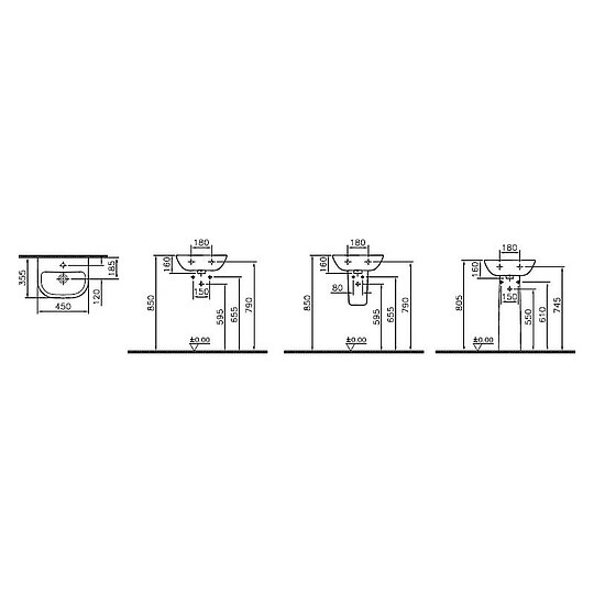 Bild 2 - Handwaschbecken VitrA S20 450 x 355 mm, mit Überlauf, 1 Hahnloch mittig, weiß - 5500L003-0001