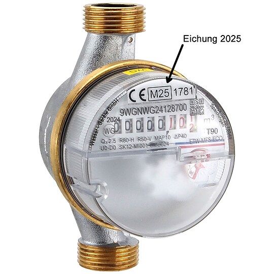 Bild 2 - Wasserzhler kalt / warm 2,5 m mit Anschlussgewinde 3/4'' - 110 mm - geeicht und beglaubigt 2025