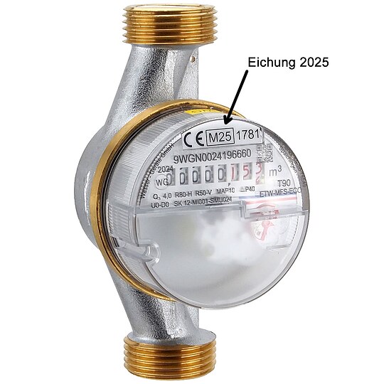Bild 2 - Wasserzähler kalt / warm 4,0 m³ mit Anschlussgewinde 1'' - 130 mm - geeicht und beglaubigt 2025