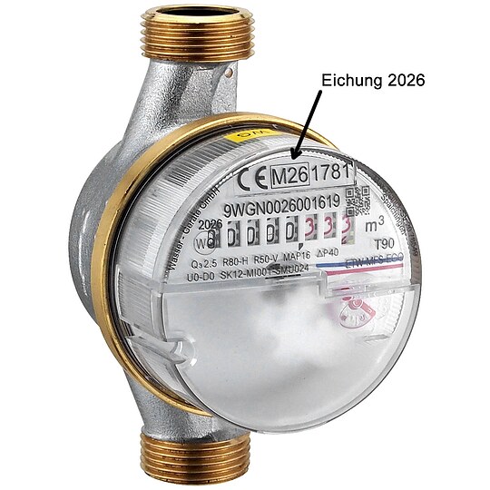 Bild 2 - Wasserzähler kalt / warm 2,5 m³ mit Anschlussgewinde 3/4'' - 110 mm - geeicht und beglaubigt 2026