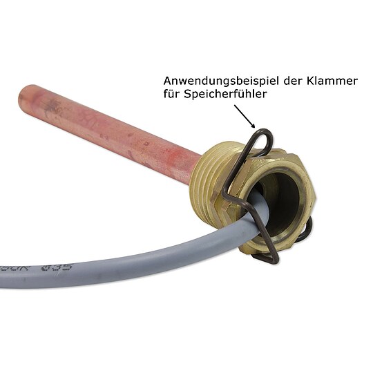 Bild 3 - Tauchh�lse 1/2'' f�r Temperatur-F�hler - Tauchrohr-Innen-� 7 mm - L 100 mm - mit Halteklammer