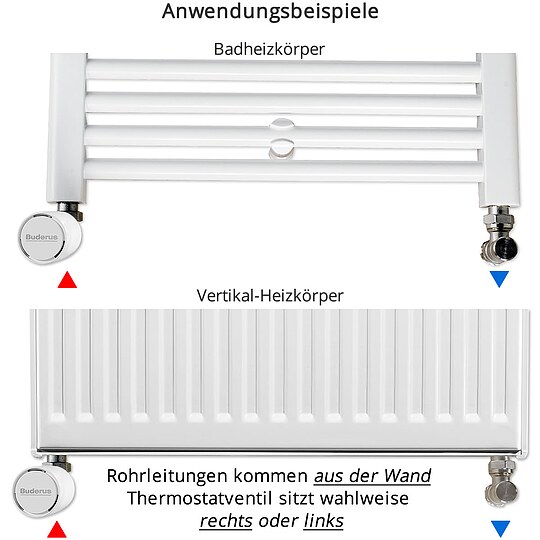 Bild 2 - Anschluss-Set fr Vertikal- & Badheizkrper - Eckform - Thermostatventil nach vorne, rechts o. links