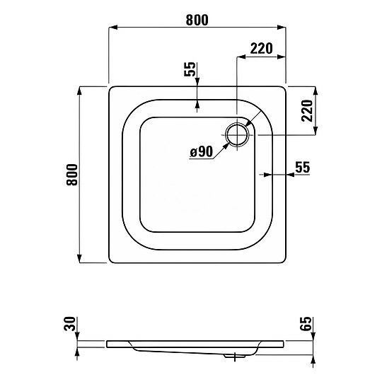 Bild 3 - Duschwanne ERAM Quadrat 800 x 65 x 800 mm, Stahl-Emaille, wei