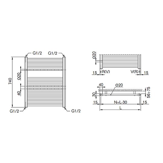 Bild 2 - Badheizkörper Buderus Therm Direct mit Außenanschluss - Höhe 740 mm x Breite 600 mm