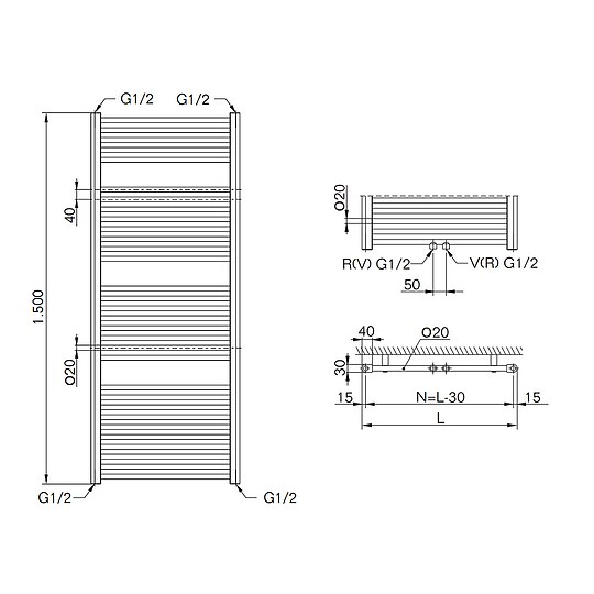 Bild 2 - Badheizkörper Buderus Therm Direct mit Mittenanschluss - Höhe 1.500 mm x Breite 550 mm