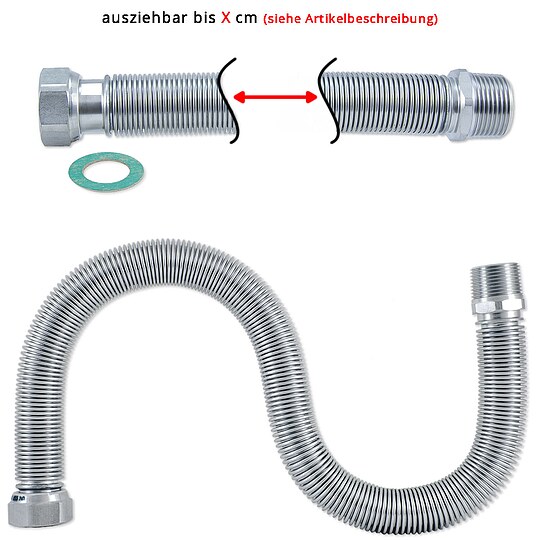 Bild 2 - Edelstahl-Wellrohr 1'' AG x 1'' berwurfmutter - ausziehbar von 75 - 130 mm