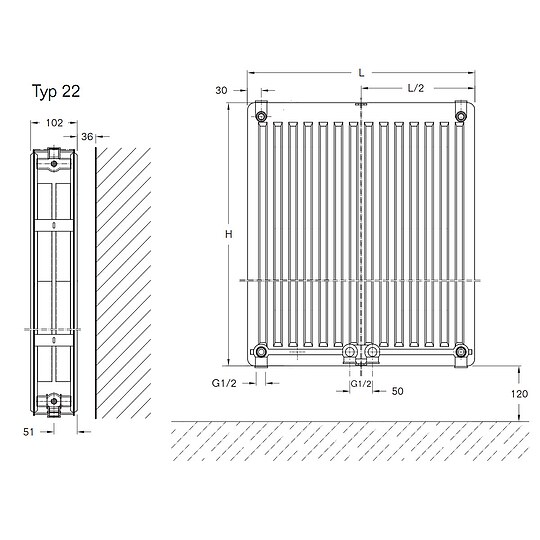 Bild 7 - Buderus Logatrend CV-Profil Vertikal-Heizkrper H 1.800 mm L 600 mm Typ 22 - 1848/1151 Watt