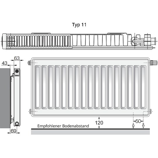Bild 8 - Buderus Logatrend VC-Profil.2 Ventil-Heizkörper H 600 mm L 500 mm Typ 11 - 405/256 Watt - Set mit Thermostatkopf links