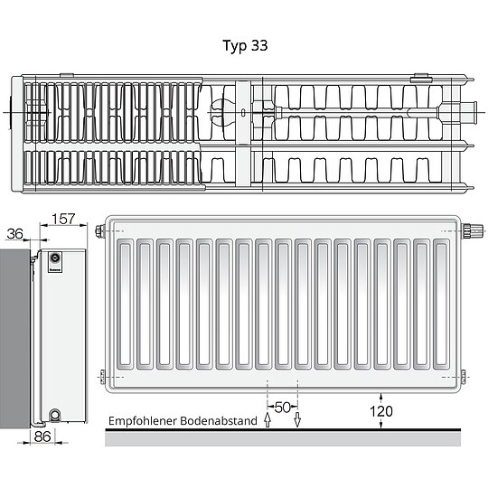 Bild 9 - Buderus Ventil-Heizk�rper Logatrend VCM-Profil.2 H 300 L 2000 Typ 33 - 2148/1357 Watt - Set mit Thermostatkopf