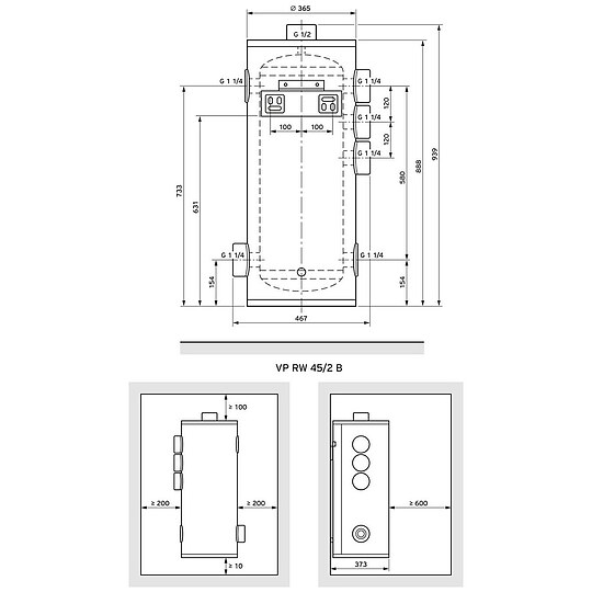 Bild 2 - Vaillant Pufferspeicher VP RW 45/2 B f�r W�rmepumpe - f�r Heizung und K�hlung - bodenstehend - 0010034126
