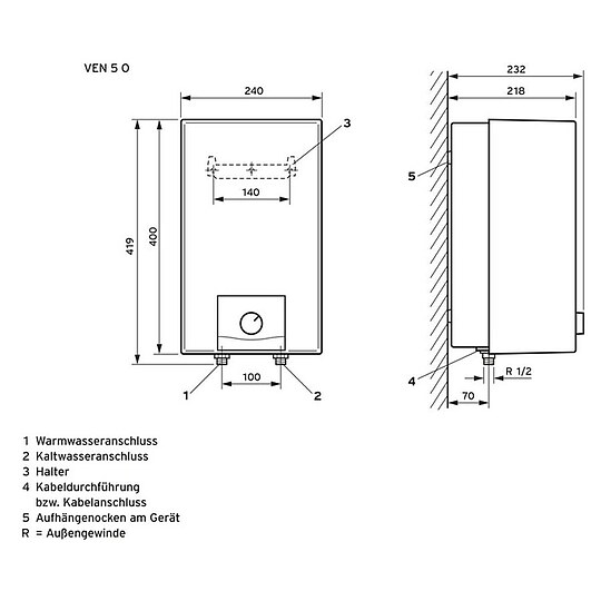 Bild 2 - Vaillant Elektro-Warmwasserspeicher eloSTOR VEN 5/7-5 O plus, Niederdruck - 0010021139