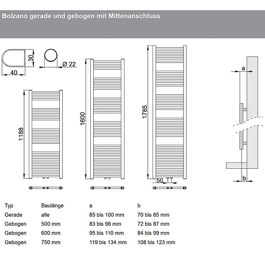 Bild 2 - Viessmann Badheizkrper gebogen mit Mittenanschluss, Hhe 1.785 x Breite 600 mm, 730/474 Watt - 7532393