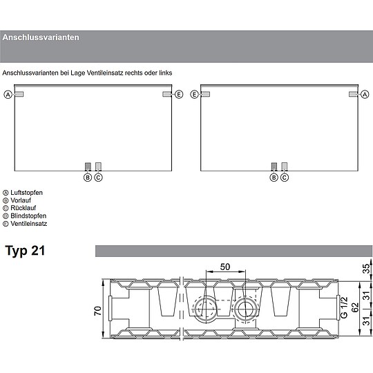 Bild 4 - Viessmann Mittenanschlussheizkrper Plan Typ 21, H 600 x B 700 mm, 628/411 Watt - 7734851