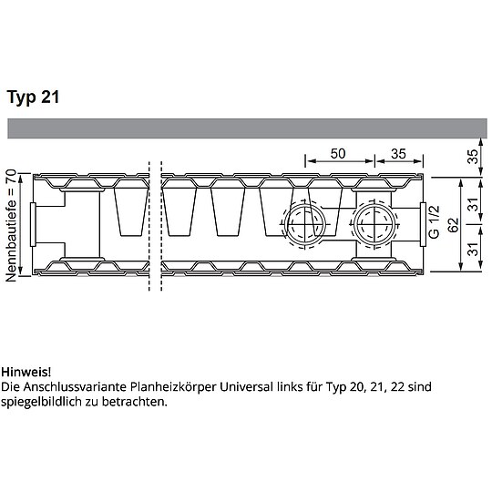 Bild 5 - Viessmann Universalheizkrper Plan Typ 21, H 600 x B 600 mm, rechts, 599/379 Watt - 7576278