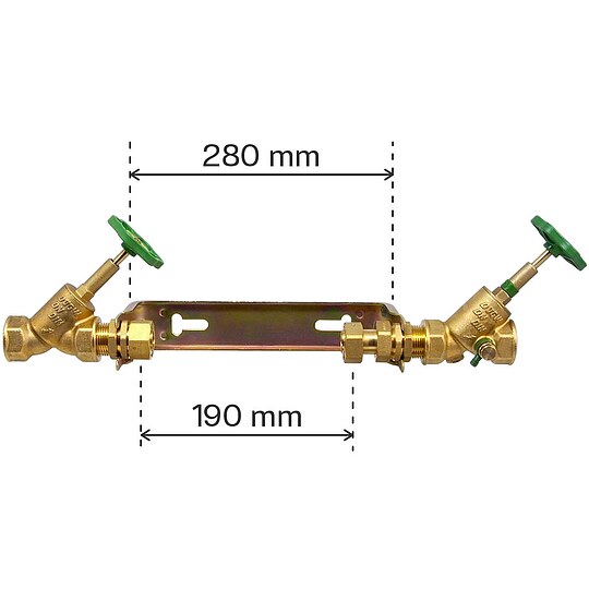 Bild 2 - Wasserzhler-Anschlussbgel fr Hauptwasserzhler Baulnge 190 mm - Leitung 1'' - Komplettset 3-teilig