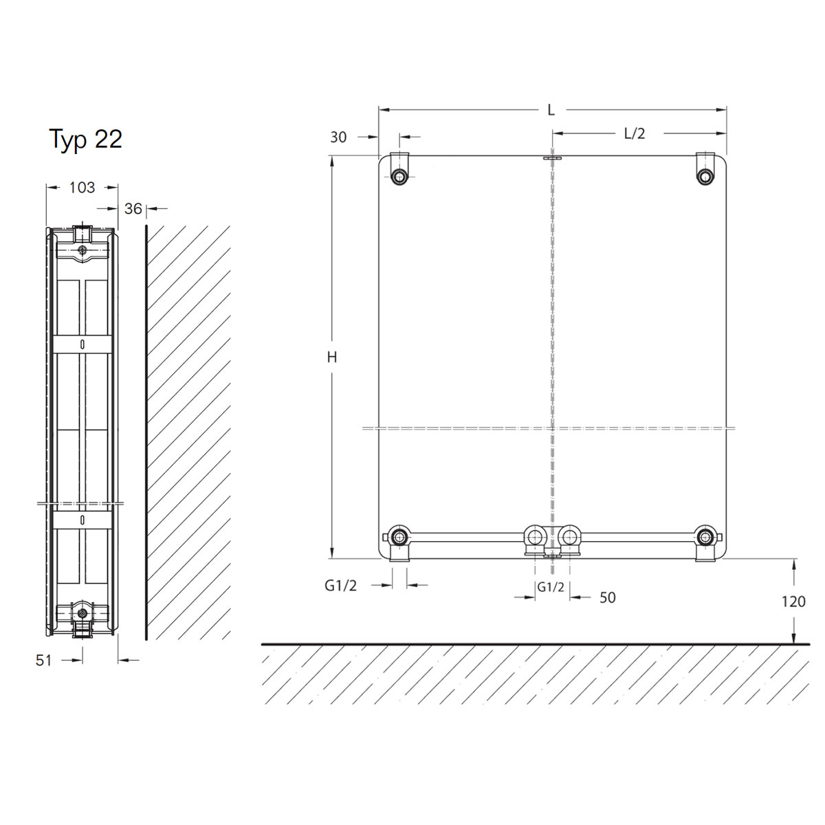 Buderus Logatrend CV-Plan Vertikal HK H=1.800mm L=600mm Typ 22