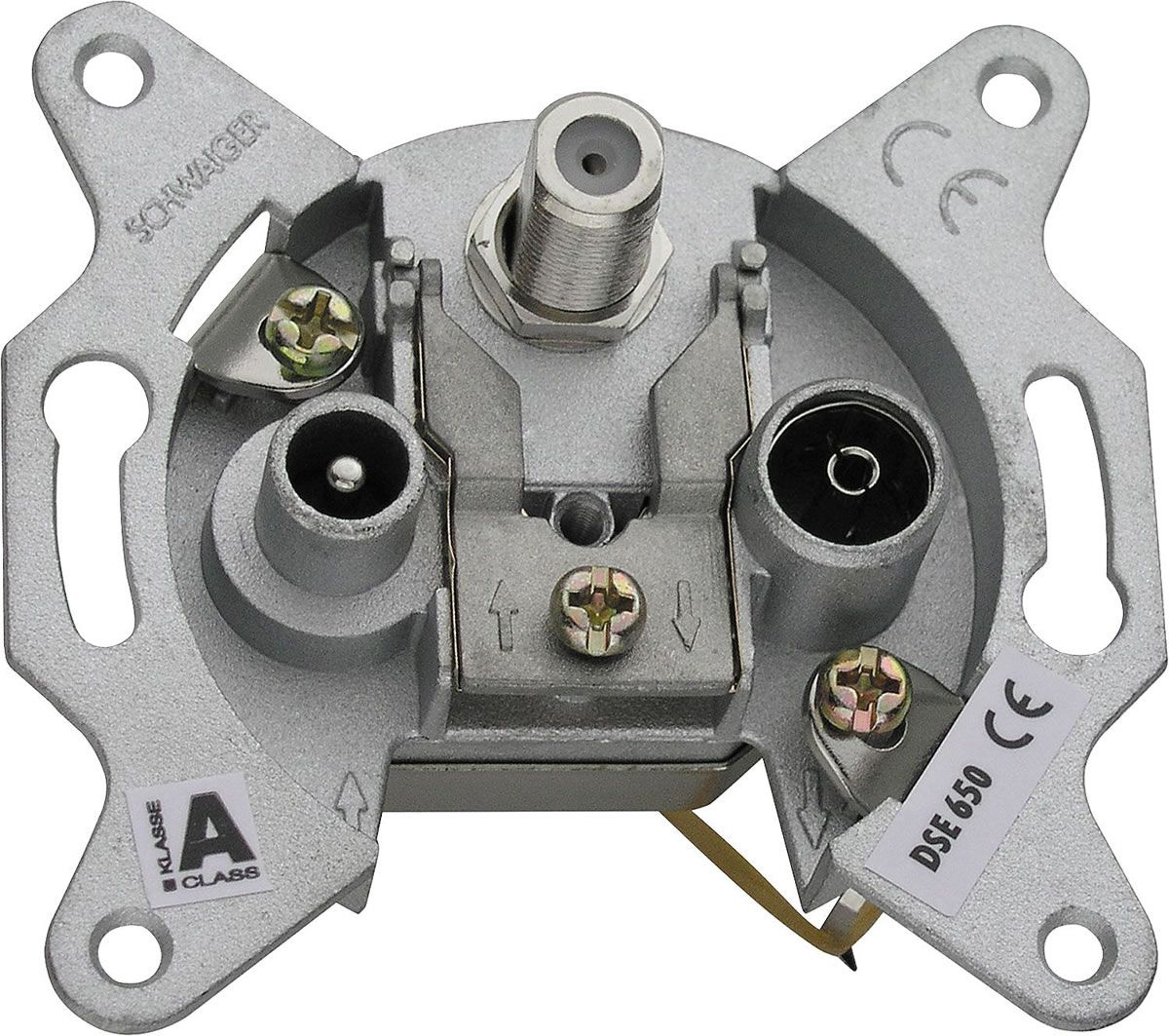 Unterputz-Antennendose Schwaiger 3-loch - 1 x F-Buchse, 1 x IEC Buchse, 1 x IEC Stecker