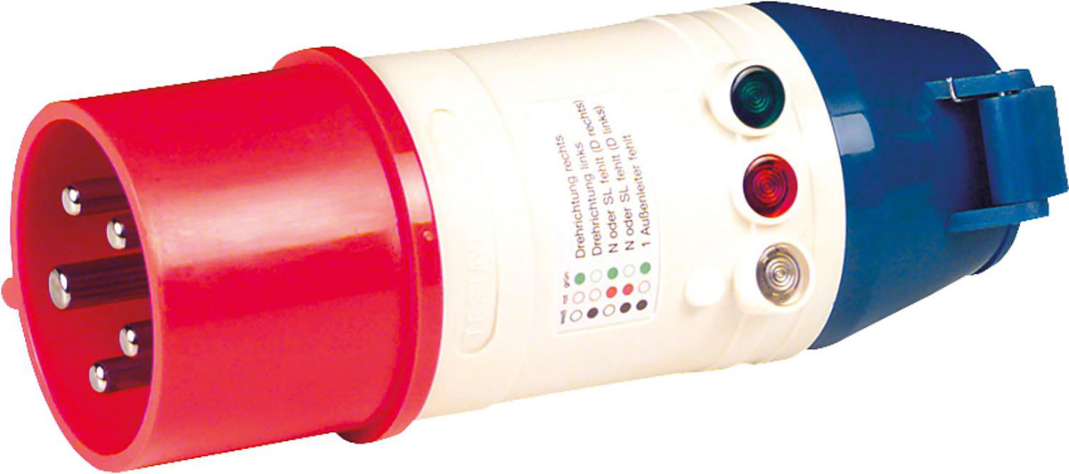 CEE-Prüf-Adapter TV432 mit Drehfeldrichtungsanzeige 32A - 65 x 165 mm