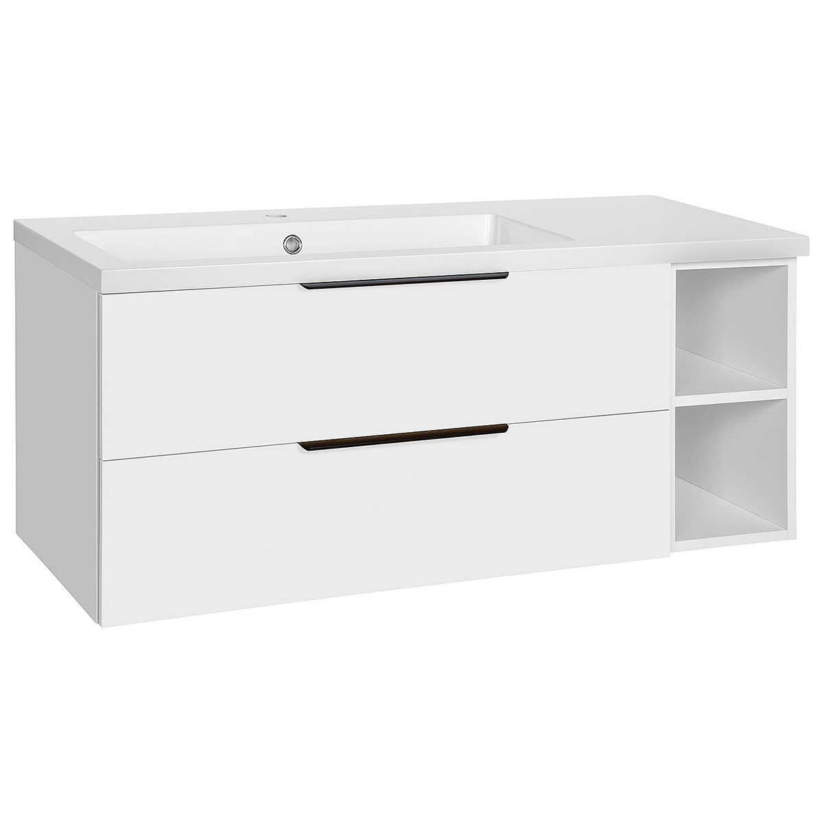 Waschtischunterschrank + Mineralguss-Waschtisch LOSSA, weiß matt, 2 Schubladen, 1 offener Unterschrank
