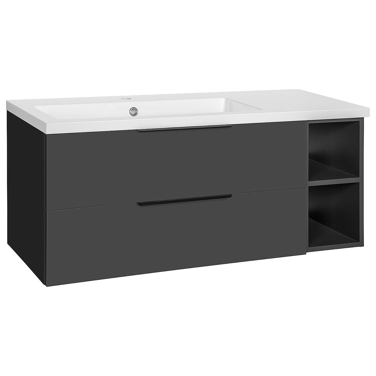 Waschtischunterschrank + Mineralguss-Waschtisch LOSSA, anthrazit matt, 2 Schubladen, 1 offener Unterschrank