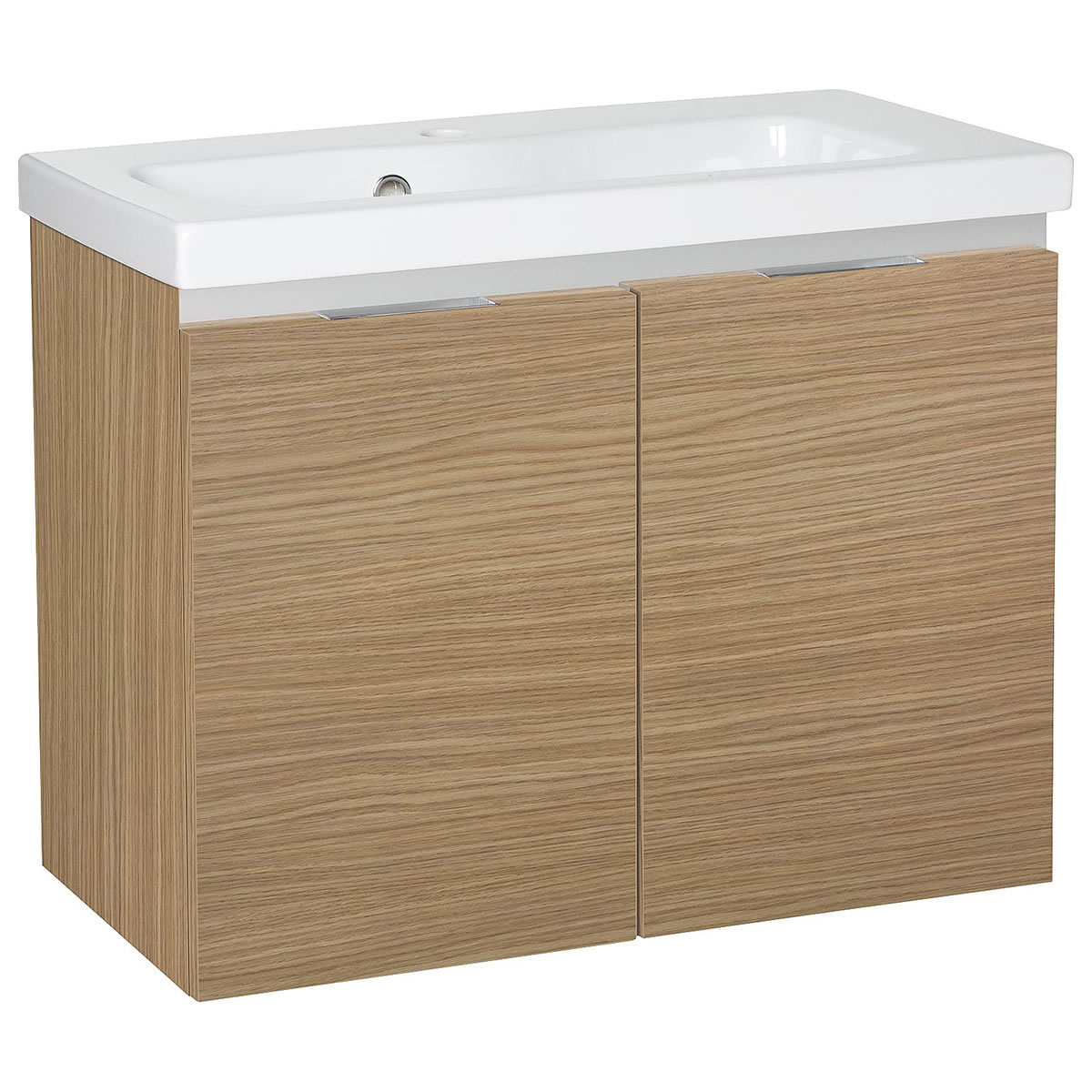 Waschtischunterschrank + Keramik-Waschtisch EOLA, Eiche natur, 2 Türen, 710 x 580 x 380 mm