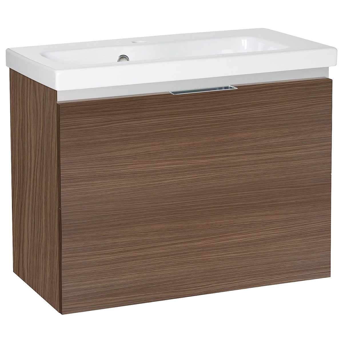 Waschtischunterschrank + Keramik-Waschtisch EOLA, Eiche Khaki, 2 Auszüge, 710 x 580 x 380