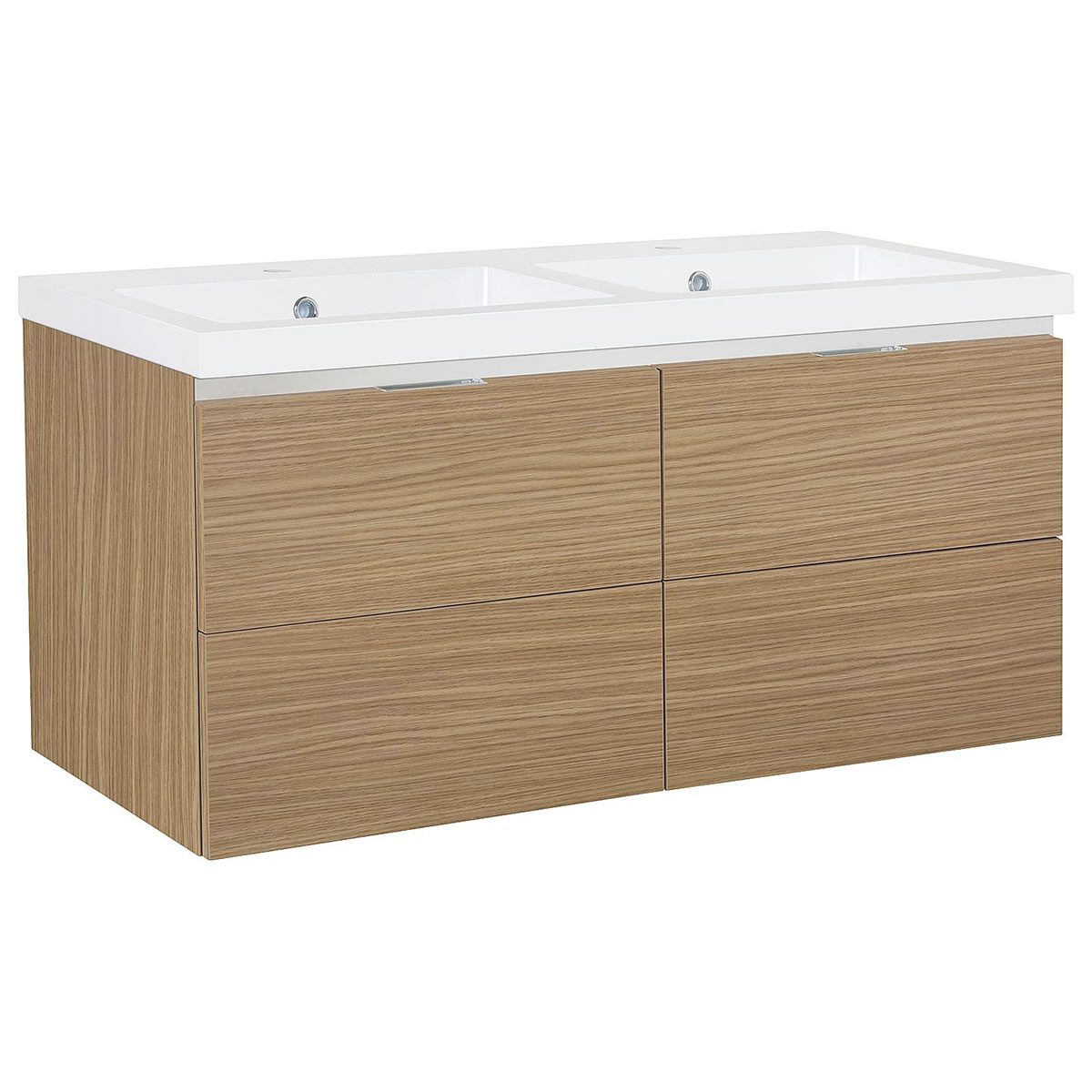Waschtischunterschrank + Mineralguss-Waschtisch EPIC, Eiche natur, 4 Auszüge, 1210 x 580 x 510 mm
