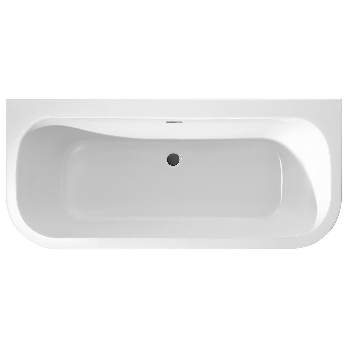 Raumspar-Badewanne Loup 1800 x 580 x 800 mm mit Klicker-Ablaufgarnitur und Schlitzüberlauf schwarz, Acryl, weiß