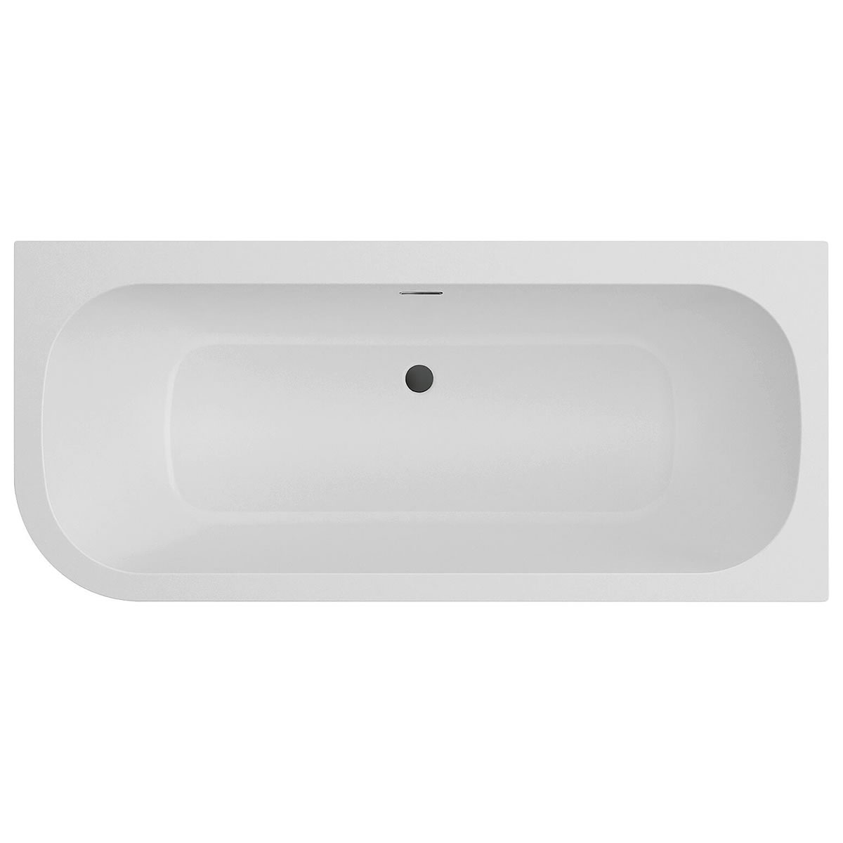 Eck-Badewanne Loup 1800 x 580 x 800 mm Rundnung links mit Klicker-Ablaufganitur und Schlitzüberlauf schwarz, Acryl, weiß