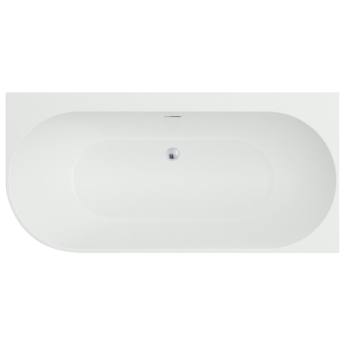 Eck-Badewanne Arnon 1660 x 580 x 800 mm Rundnung links mit Klicker-Ablaufganitur und Schlitzüberlauf chrom, Acryl, weiß