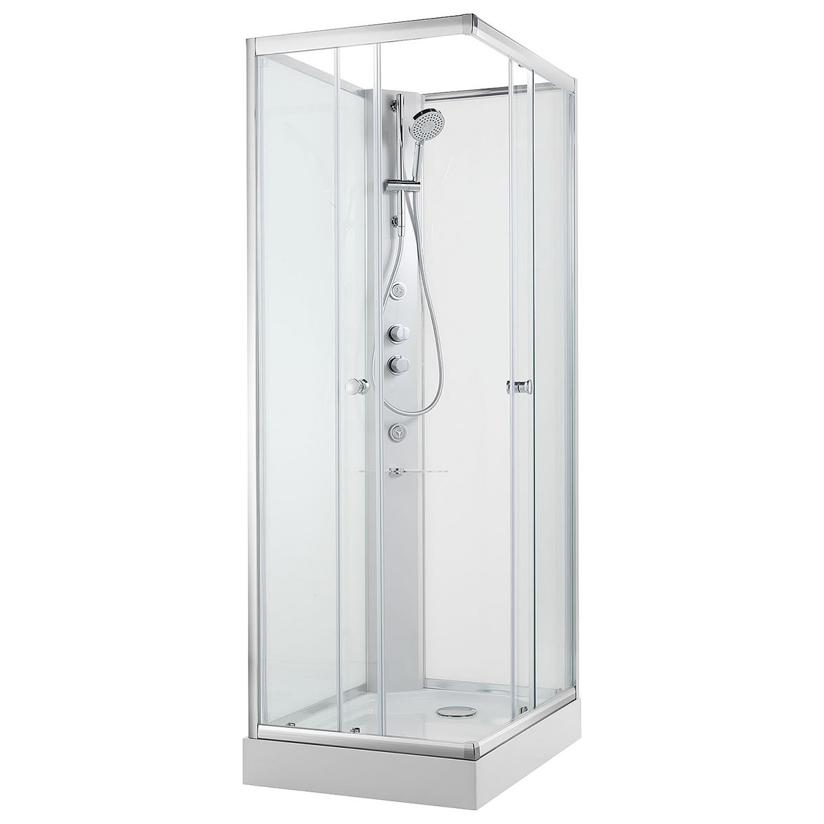Komplettdusche Basic 1000 x 1000 x 2110 mm Thermostatmischer + Hand-/Seitenbrause - 93 979 75